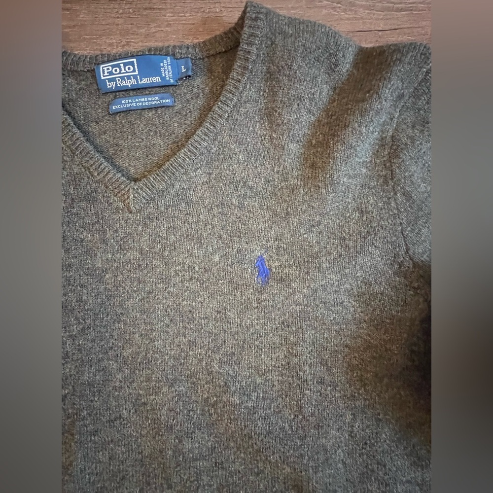 Ralph Lauren Men’s Vintage 100% Italian Lambswool Sweater Polo L Olive F13 - Picture 3 of 6